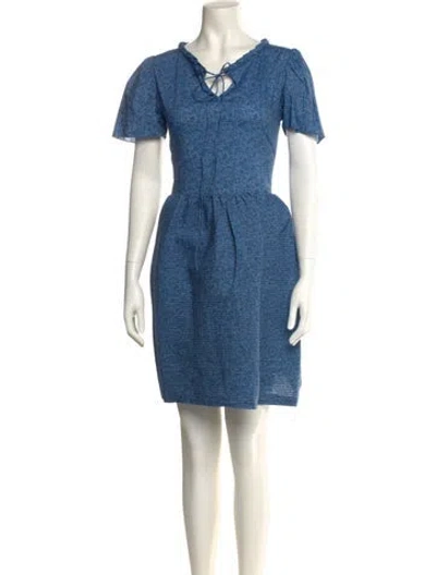 Pre-owned Horror Vacui V-neck Knee-length Dress In Blue