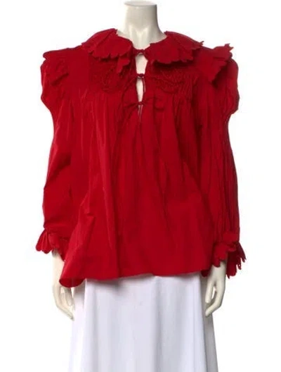 Pre-owned Horror Vacui V-neck Long Sleeve Blouse In Red