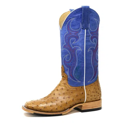 Pre-owned Horsepower By Anderson Bean Horsepower Men's Antique Saddle Ostrich & Royal Blue Square Toe Boots Hp8005