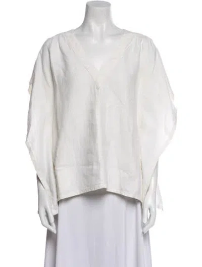 Pre-owned Horses Atelier Linen V-neck Blouse In White