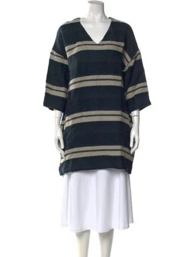 Pre-owned Horses Atelier Striped V-neck Sweater In Blue