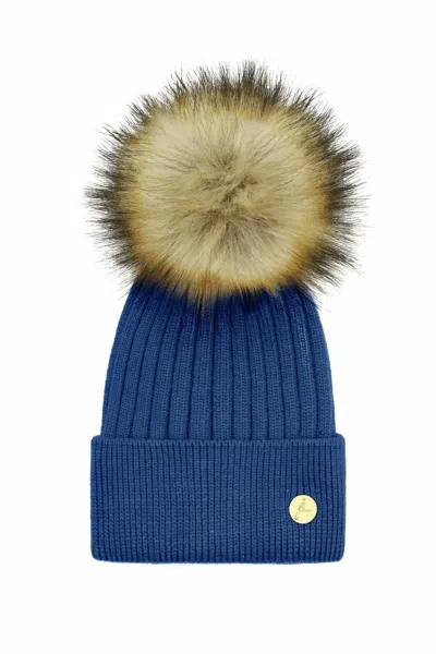 Hortons England Women's Arundel Cashmere Pom Pom Hat - Denim / Blue