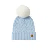 Hortons England Women's Baby Blue Cable Knit Pom Pom Hat Blue In Blue
