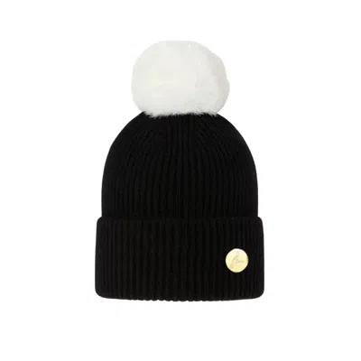 Hortons England Women's Black Cable Knit Pom Pom Hat