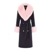 Hortons England Women's Blue Belgravia Coat Navy With Pink Faux Fur In Blue