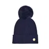 Hortons England Women's Blue Cashmere Navy Pom Pom Hat In Blue