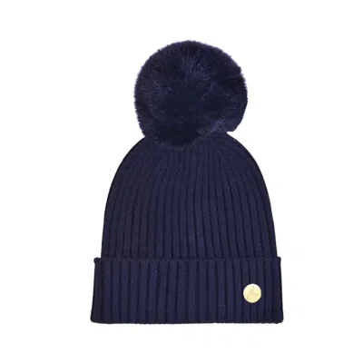 Hortons England Women's Blue Cashmere Navy Pom Pom Hat
