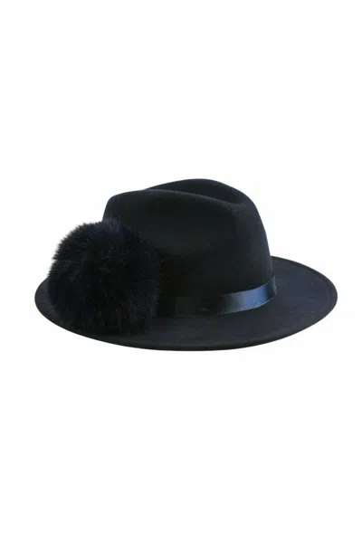 Hortons England Women's Blue Goodwood Pom Pom Fedora Navy In Black