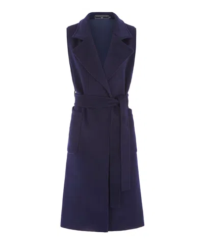 Hortons England Women's Blue The Knightsbridge Sleeveless Double Breasted Coat - Navy