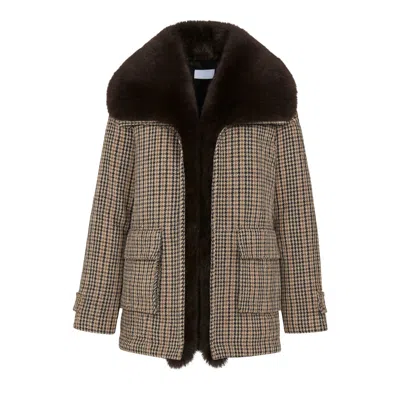 Hortons England Women's Brown Ashford Tweed Faux Fur Jacket In Multi