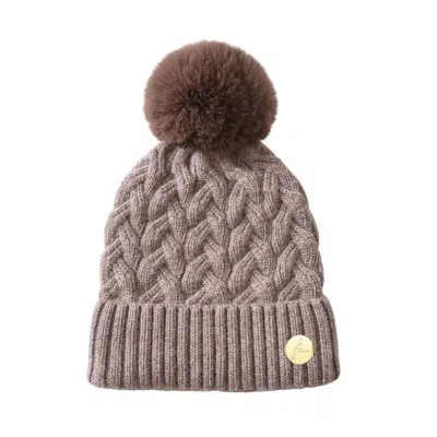 Hortons England Women's Brown Fawn Cable Knit Pom Pom Hat