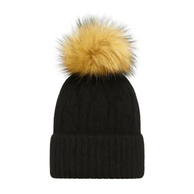Hortons England Women's Fluffy Mohair Pom Pom Hat Black