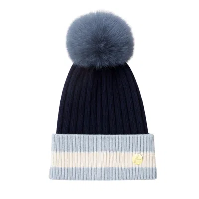 Hortons England Women's Geneva Cashmere Pom Pom Hat Blue