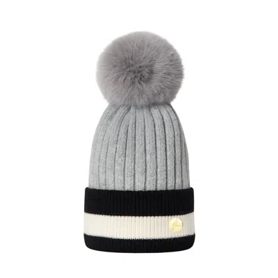 Hortons England Women's Geneva Cashmere Pom Pom Hat Grey Black In Gray