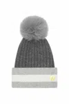 Hortons England Women's Geneva Cashmere Pom Pom Hat Grey Stripe In Gray