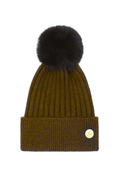 Hortons England Women's Green Meribel Cashmere Pom Pom Hat Olive