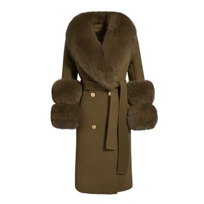 Hortons England Women's Green / Neutrals Belgravia Cashmere Coat Olive / Olive Fur