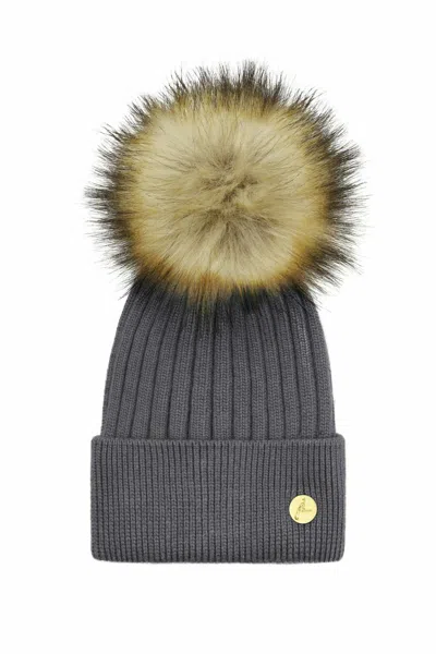 Hortons England Women's Grey Arundel Cashmere Pom Pom Hat Charcoal