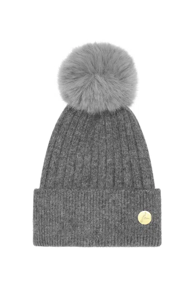 Hortons England Women's Grey Meribel Cashmere Pom Pom Hat Charcoal/charcoal