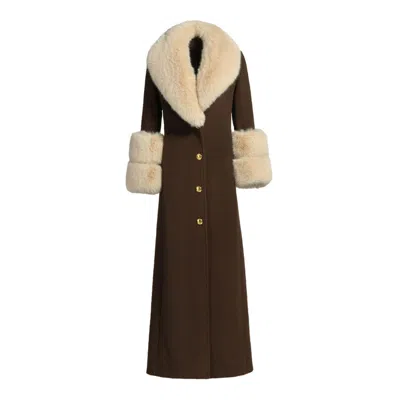 Hortons England Women's Huntington Cashmere Coat Chocolate Brown & Beige Fur