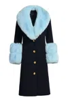 Hortons England Women's Huntley Cashmere Coat Navy & Powder Blue In Blue