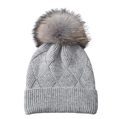 Hortons England Women's Lattice Knit Pom Pom Hat Grey In Gray
