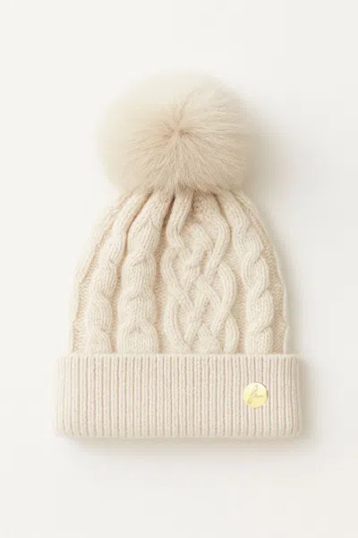Hortons England Women's Neutrals Cable Knit Cashmere Pom Pom Hat Cream In White