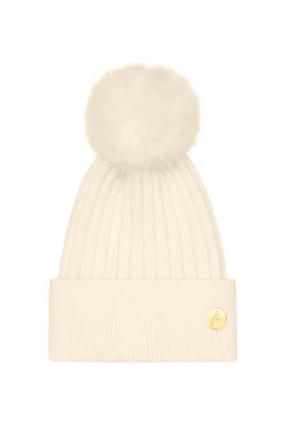 Hortons England Women's Neutrals Meribel Cashmere Pom Pom Hat Cream