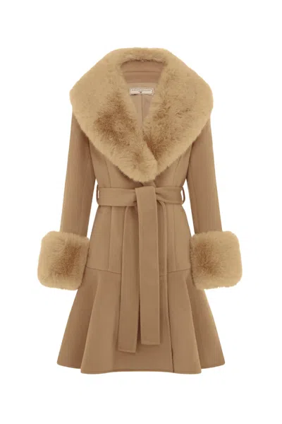 Hortons England Women's Neutrals Mini Westminster Tan Cashmere Faux Fur Coat In Brown