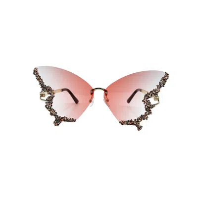 Hortons England Women's Pink Butterfly Embellished Sunglasses