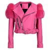 Hortons England Women's Pink / Purple Cropped Faux Fur Shoulder Jacket