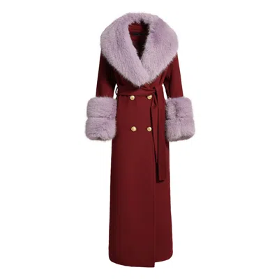 Hortons England Women's Pink / Purple / Red Mayfair Cashmere Long Coat Burgundy / Lavender Fur
