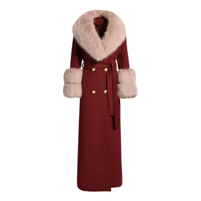 Hortons England Women's Pink / Red Mayfair Cashmere Long Coat Burgundy / Light Pink Fur
