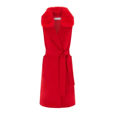 Hortons England Women's Red Knightsbridge Gilet With Faux Fur Collar