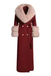 Hortons England Women's Red Mayfair Cashmere Coat Burgundy Pink Fur In Red