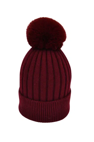 Hortons England Women's Red Meribel Cashmere Pom Pom Hat Burgundy