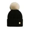 Hortons England Women's Ribbed Cashmere Beanie Black With Beige Pom Pom In Black