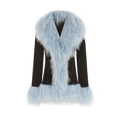 Hortons England Women's Soho Suede Jacket Black Baby Blue