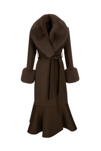 Hortons England Women's Westminster Cashmere Peplum Coat Chocolate Brown