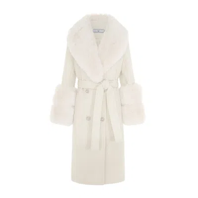 Hortons England Women's White Belgravia Cashmere Coat Faux Fur Ivory