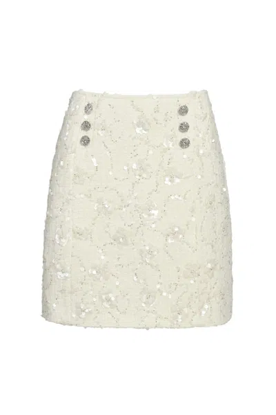 Hortons England Women's White Pearl Embellished Tailored Skirt