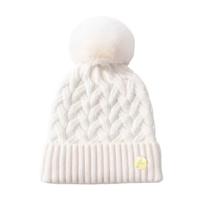 Hortons England Women's White Ivory Cable Knit Pom Pom Hat