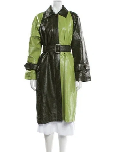 Pre-owned Hosbjerg Colorblock Pattern Trench Coat In Green