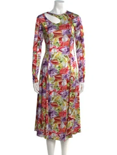 Pre-owned Hosbjerg Floral Print Midi Length Dress In Multi