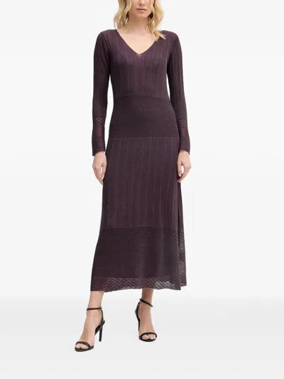 Hoss Intropia Ada Pointelle-knit V-neck Midi Dress In Purple