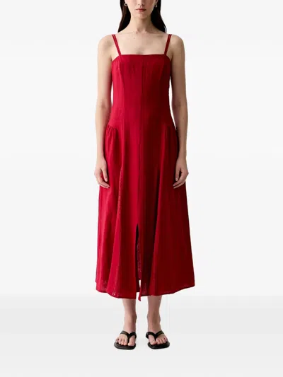 Hoss Intropia Ailin Crochet-trim Front-slit Midi Dress In Red