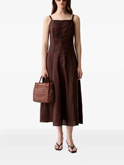 Hoss Intropia Antonela Ladder-stitch Sleeveless Midi Dress In Brown