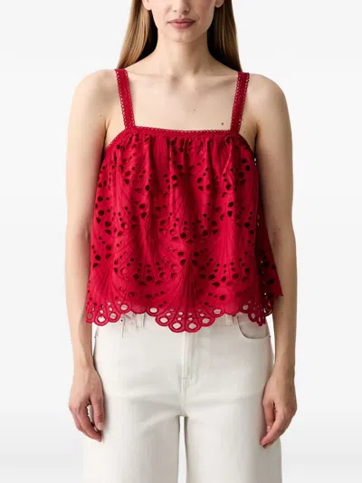 Hoss Intropia Broderie-anglaise Scalloped-hem Top In Red
