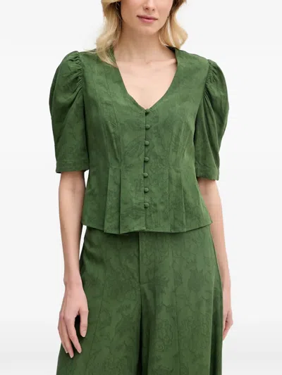 Hoss Intropia Casilda Puff-sleeve Blouse In Green