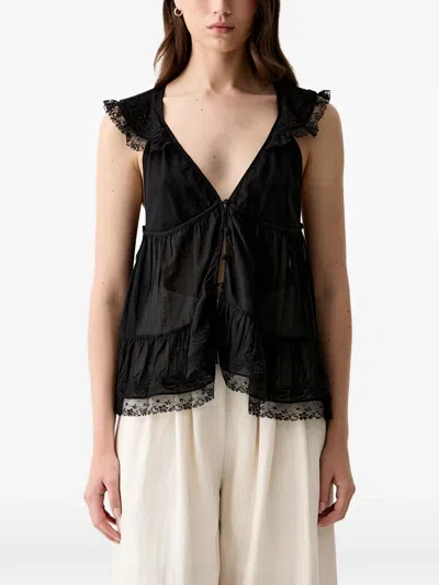 Hoss Intropia Celeste. Lace-trim Embroidered Blouse In Black